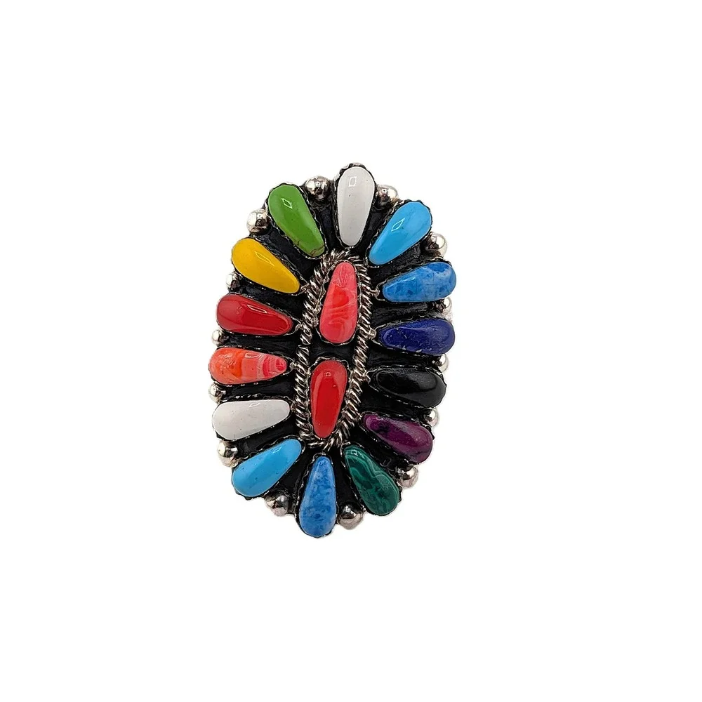 Handmade Navajo Cluster Ring Size 8.75US - Women's Southwest Jewelry ** - Picture 6 of 9
